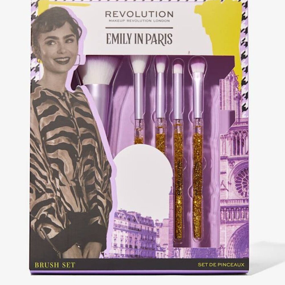 Revolution Emily In Paris Tres Chic Makeup Brush Set - 5pc Purple Gold NWT